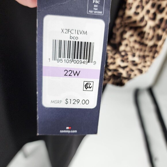 Tommy Hilfiger Womens Plus 22W Black Dress Leopard Print Collar Sheer Sleeve - Picture 2 of 12